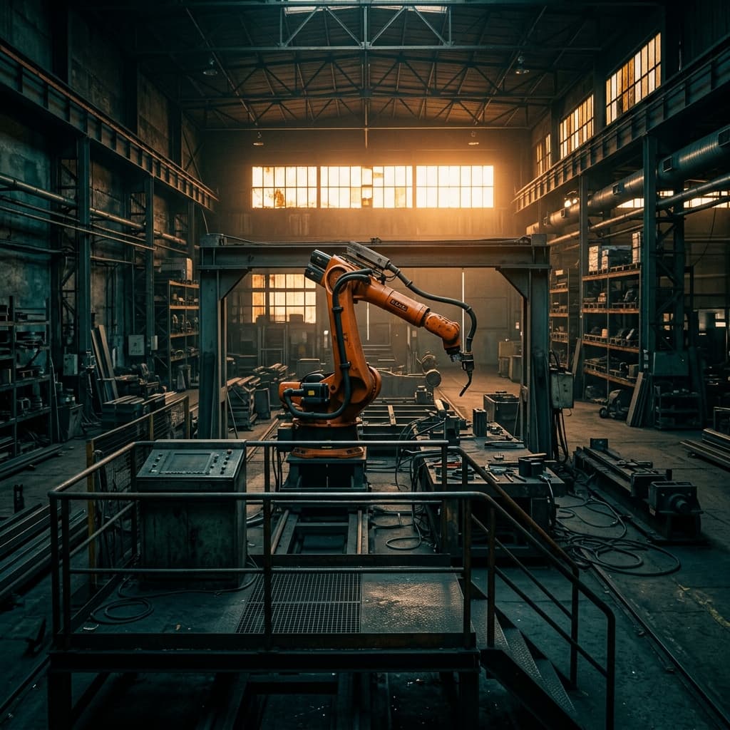 Industrieroboter in einer Produktionshalle